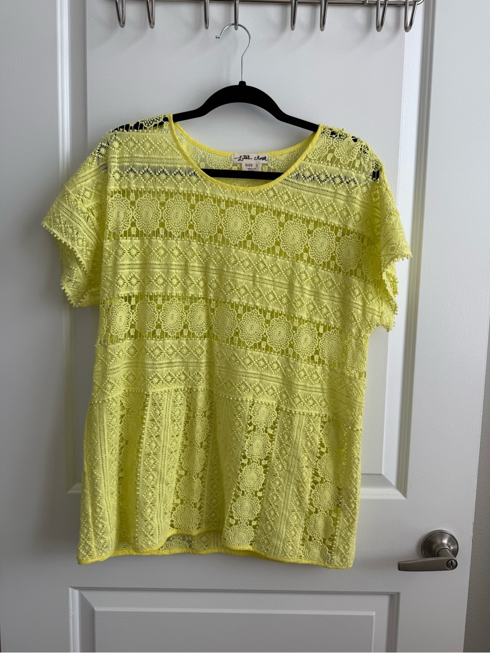 Anthropologie Bright Yellow Crochet Lace Short Sleeve Top
